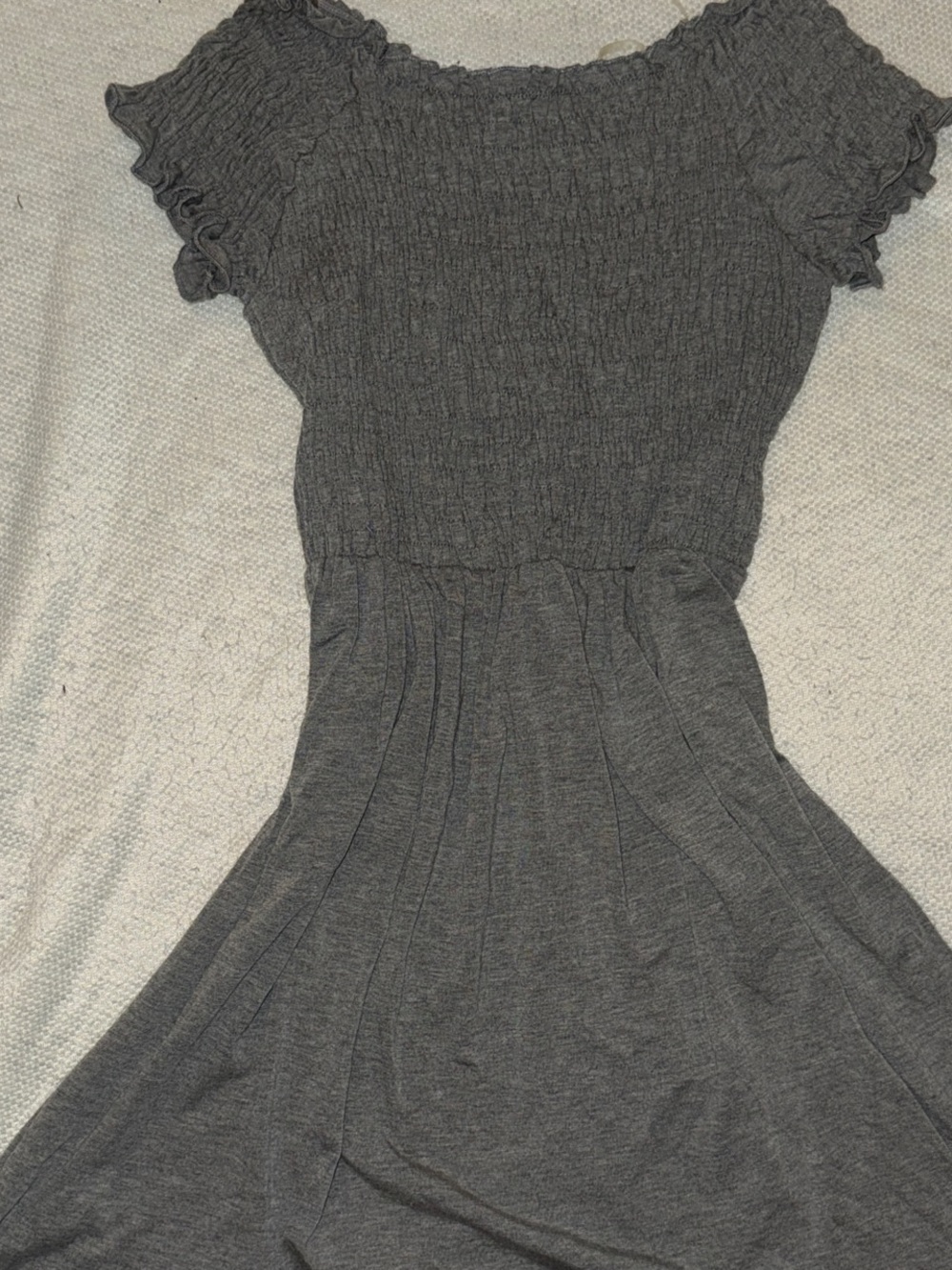 Poof! Charcoal Gray Smocked Mini Dress with Ruffle Sleeves